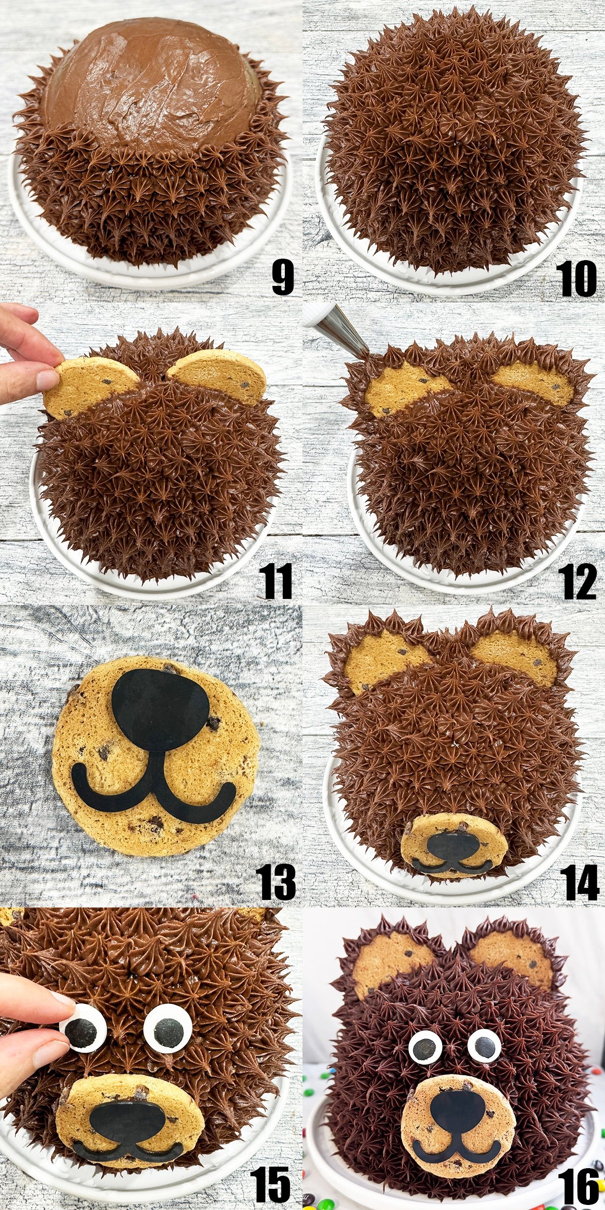 Collage Image With Step by Step Process Shots on How to Make Teddy Bear Cake- Part 2.
