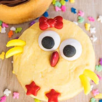 Easter Chick Cake on Wood Background.