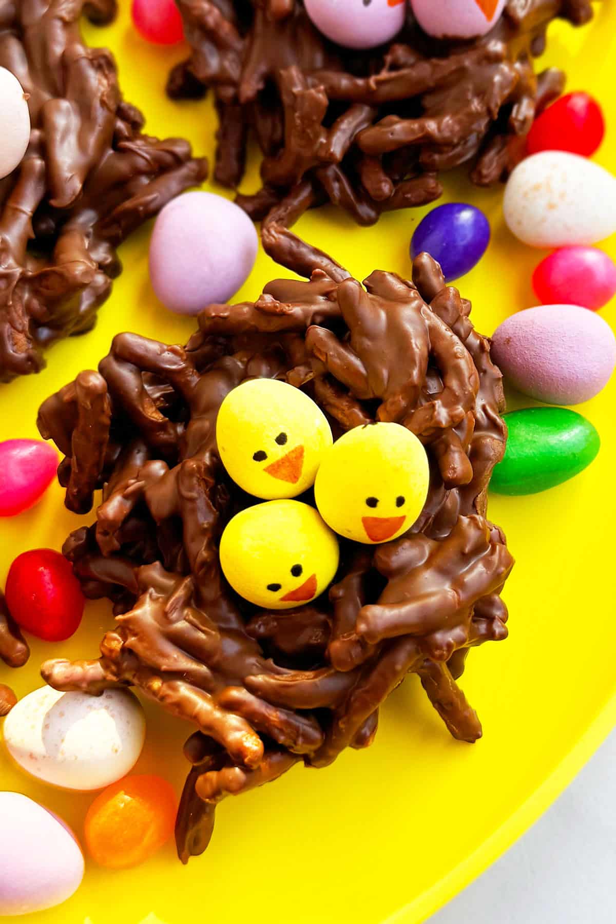 Closeup Shot of Cadbury Mini Eggs on Chocolate Cookies. 