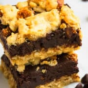 Stack of Easy Chocolate Oatmeal Bars On Marble Background.