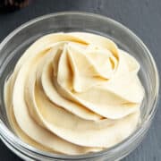 Easy Honey Frosting With Cream Cheese and No Powdered Sugar in Glass Bowl.