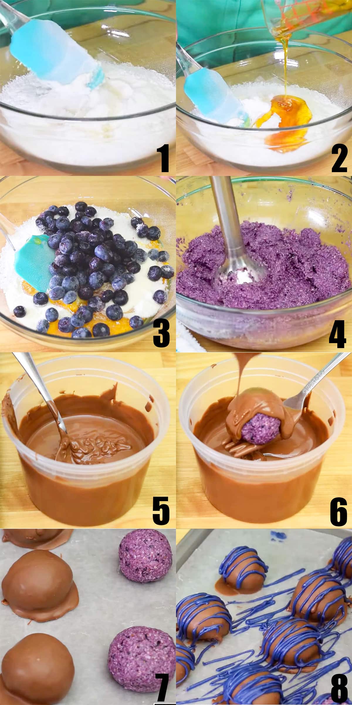 Collage Image With Step by Step Process Shots on How to Make Blueberry Truffles. 