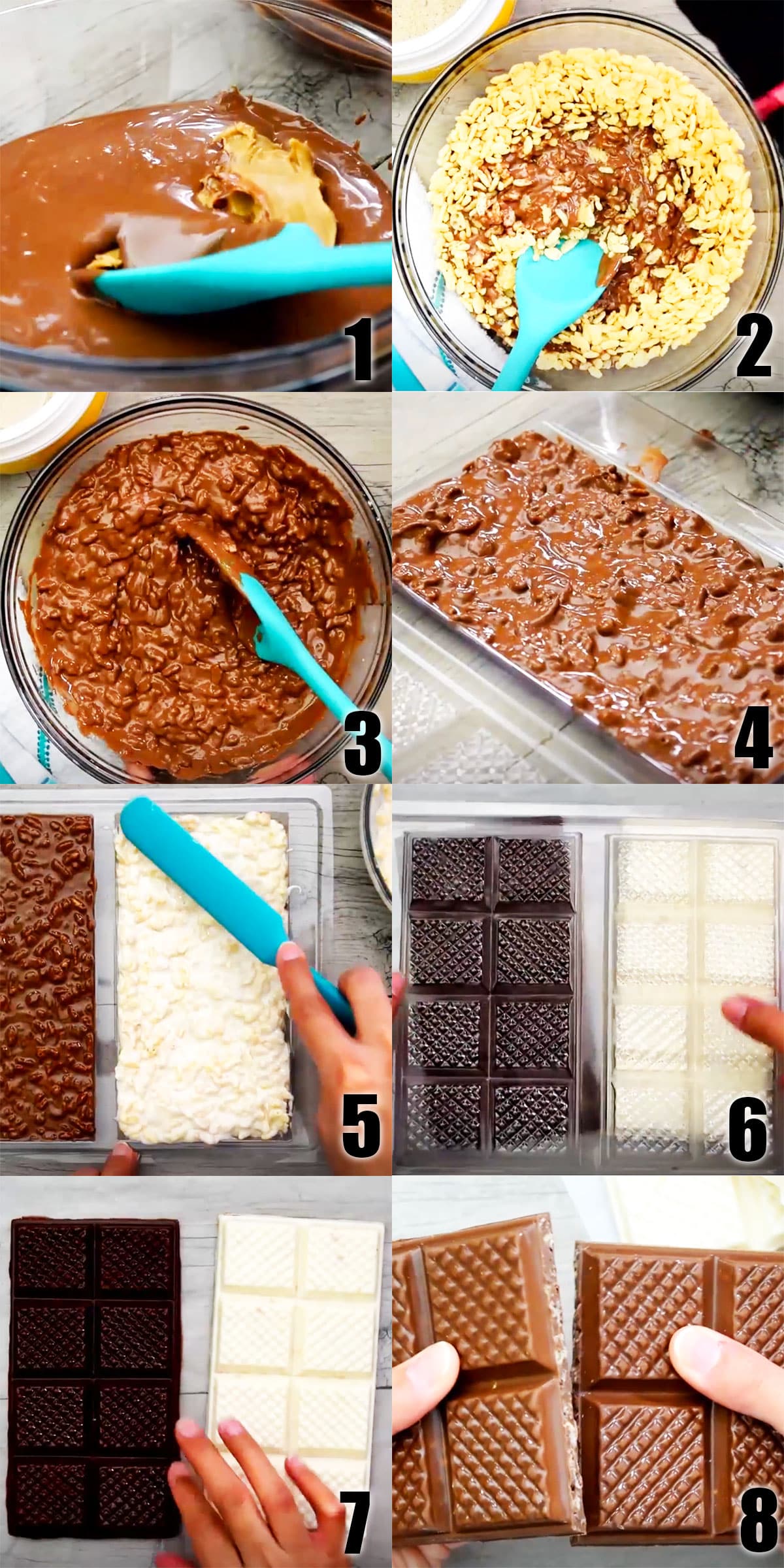 Collage Image With Step by Step Process Shots on How to Make Homemade Crunch Bars. 
