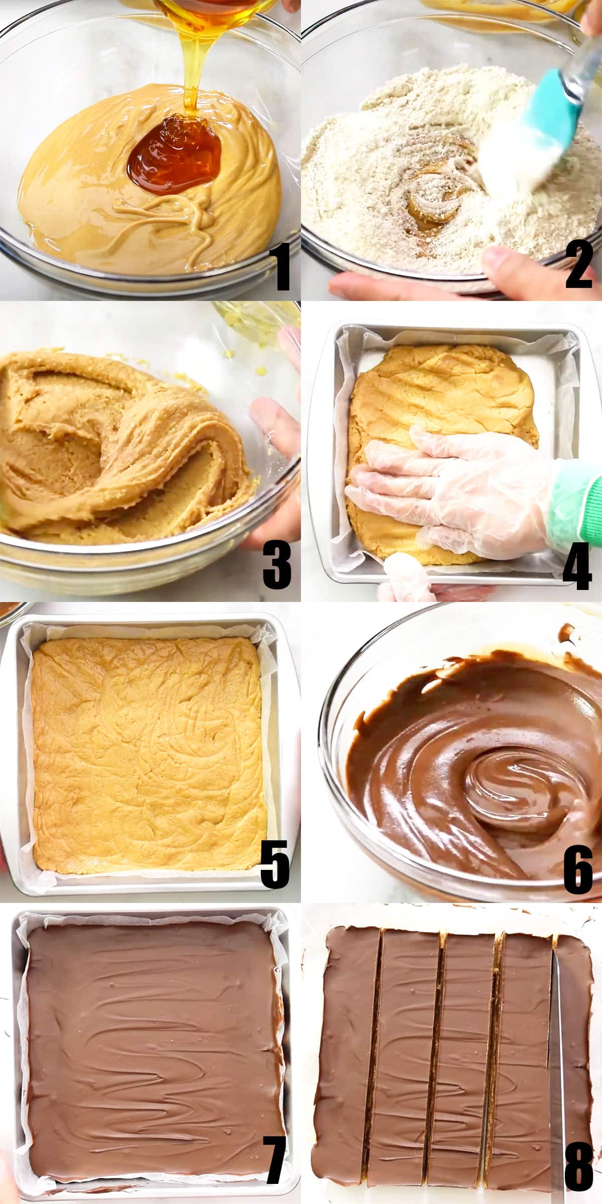 Collage Image With Step by Step Process Shots on How to Make Old Fashioned Healthy Peanut Butter Bars. 
