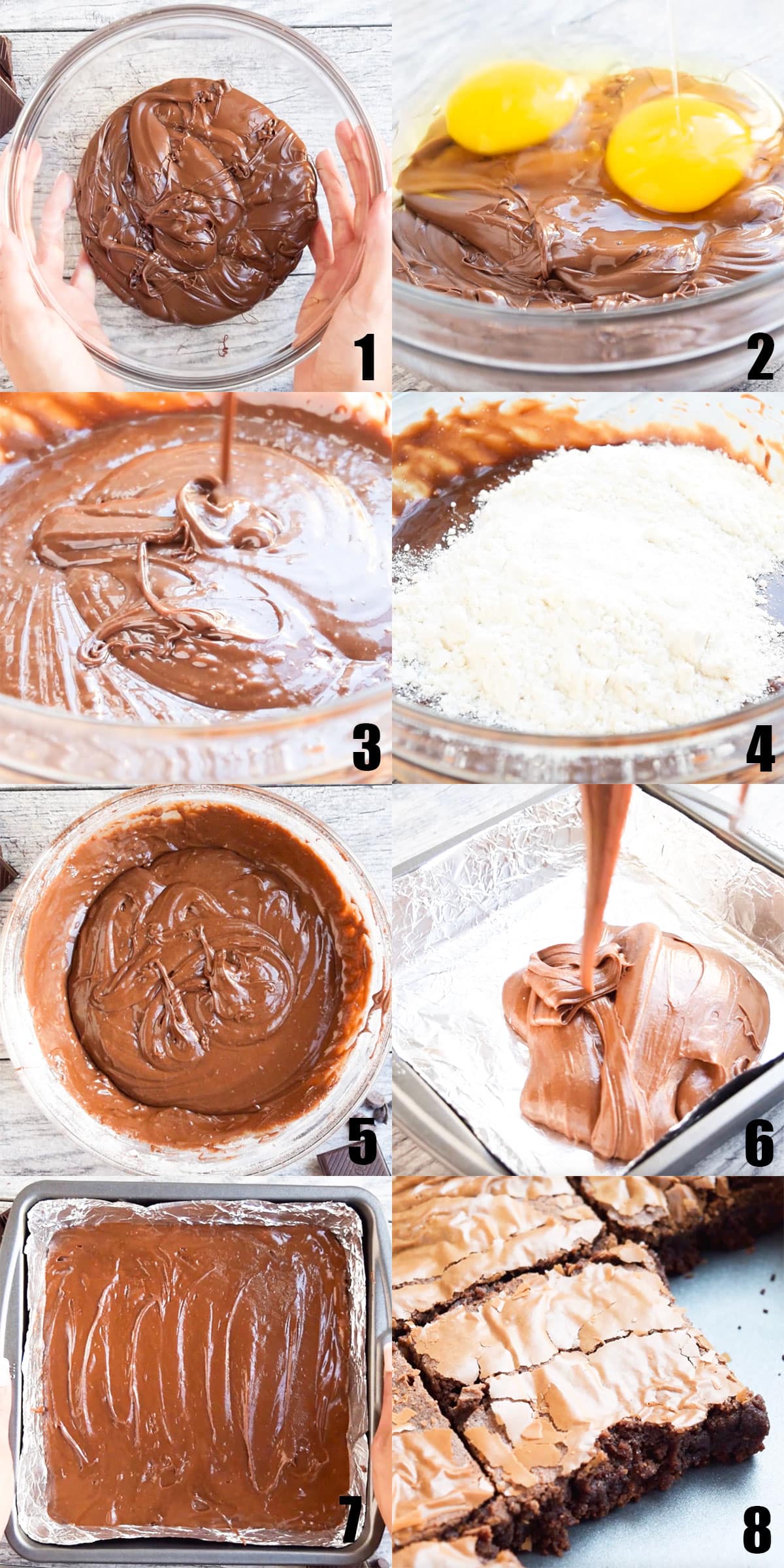 Collage Image With Step by Step Process Shots on How to Make Chocolate Hazelnut Brownies. 