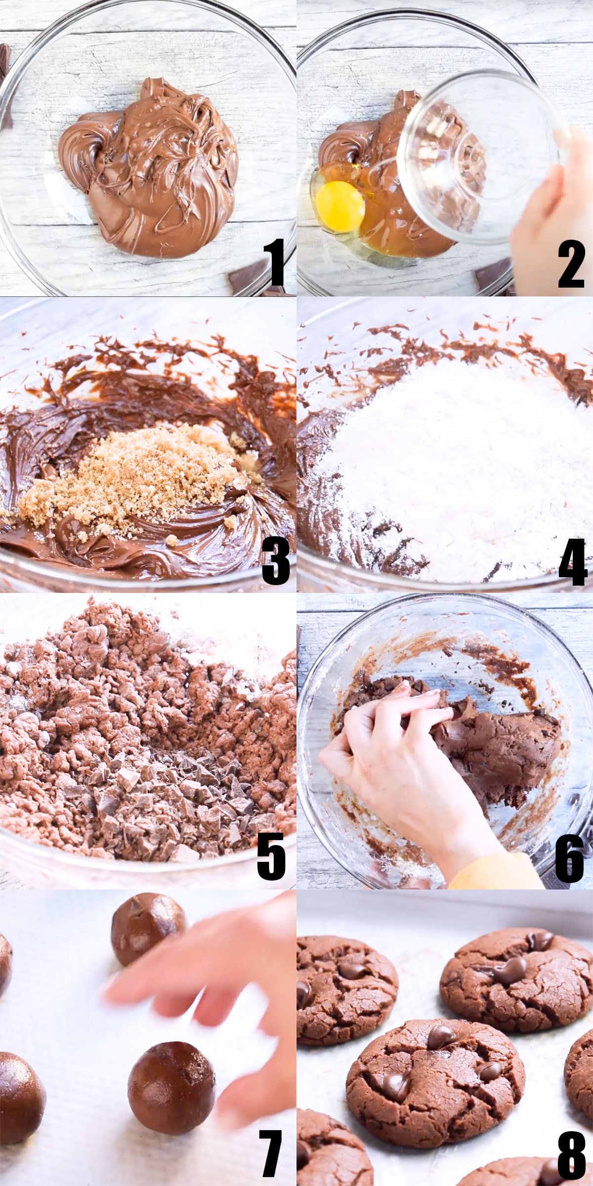 Collage Image With Step by Step Process Shots on How to Make Best Nutella Chocolate Chip Cookies. 