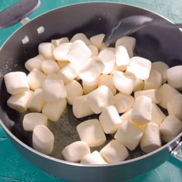 Marshmallows added to the melted butter in a large nonstick pot. 