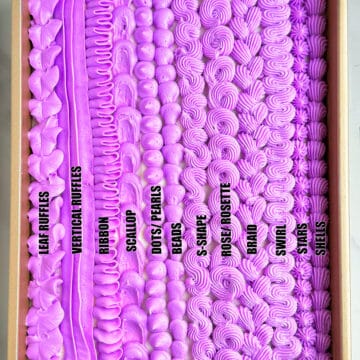 How to Pipe Cake Borders With Buttercream Image of Various Designs and Labels.