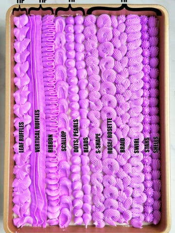 How to Pipe Cake Borders With Buttercream Image of Various Designs and Labels.