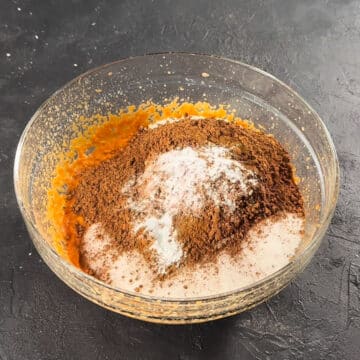 Dry ingredients added to wet mixture. 