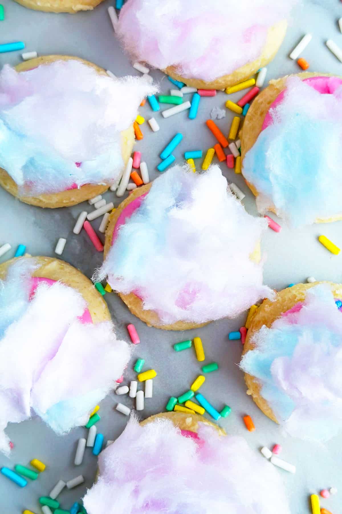 Closeup Shot of Cotton Candy on White Marble Background. 