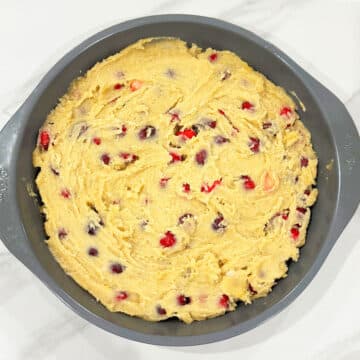 Pie batter in greased pan. 