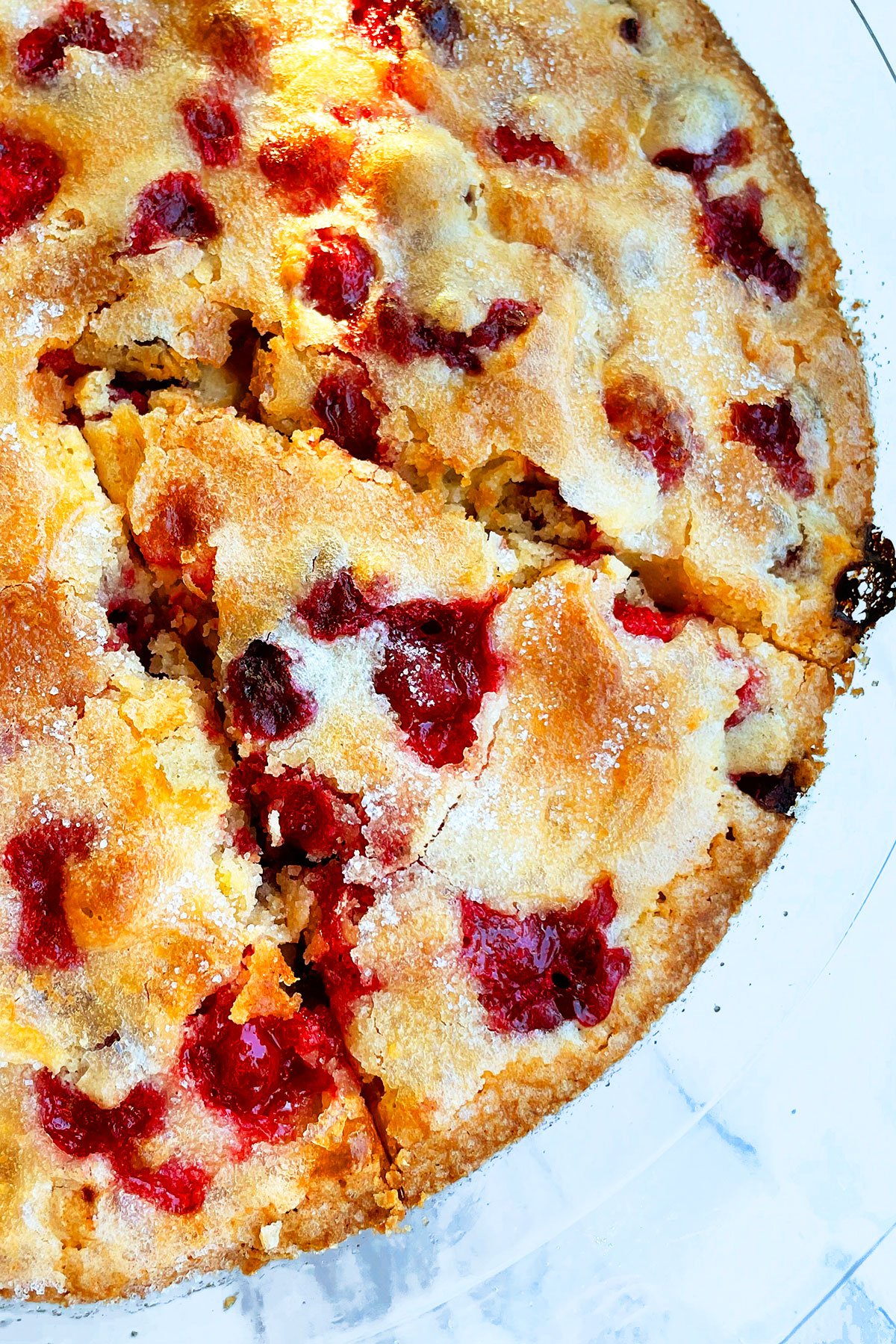 Easy Crustless Cranberry Pie in Glass Dish. 