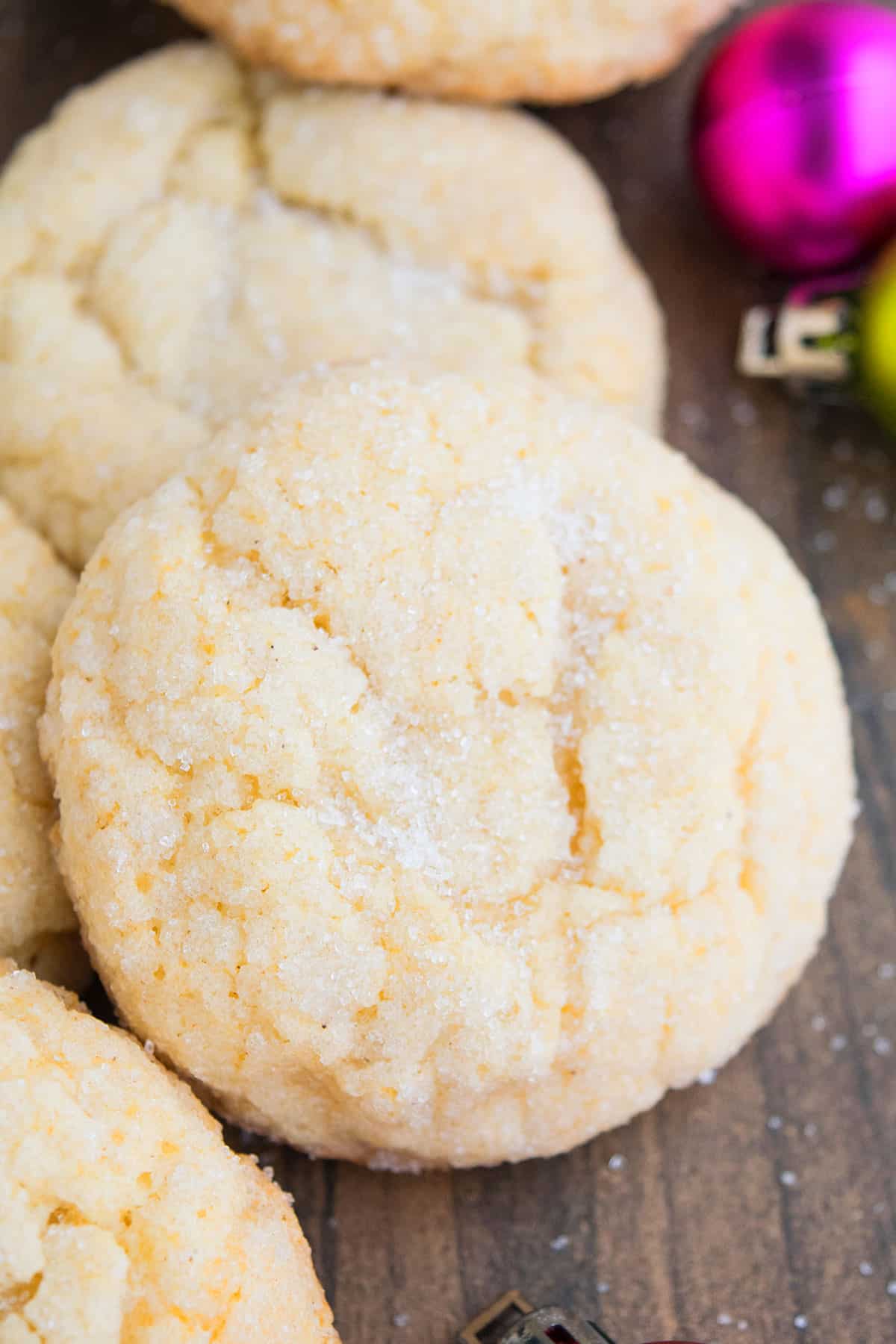 Easy Eggnog Cookies With Cake Mix on Wood Background- Closeup Shot. 