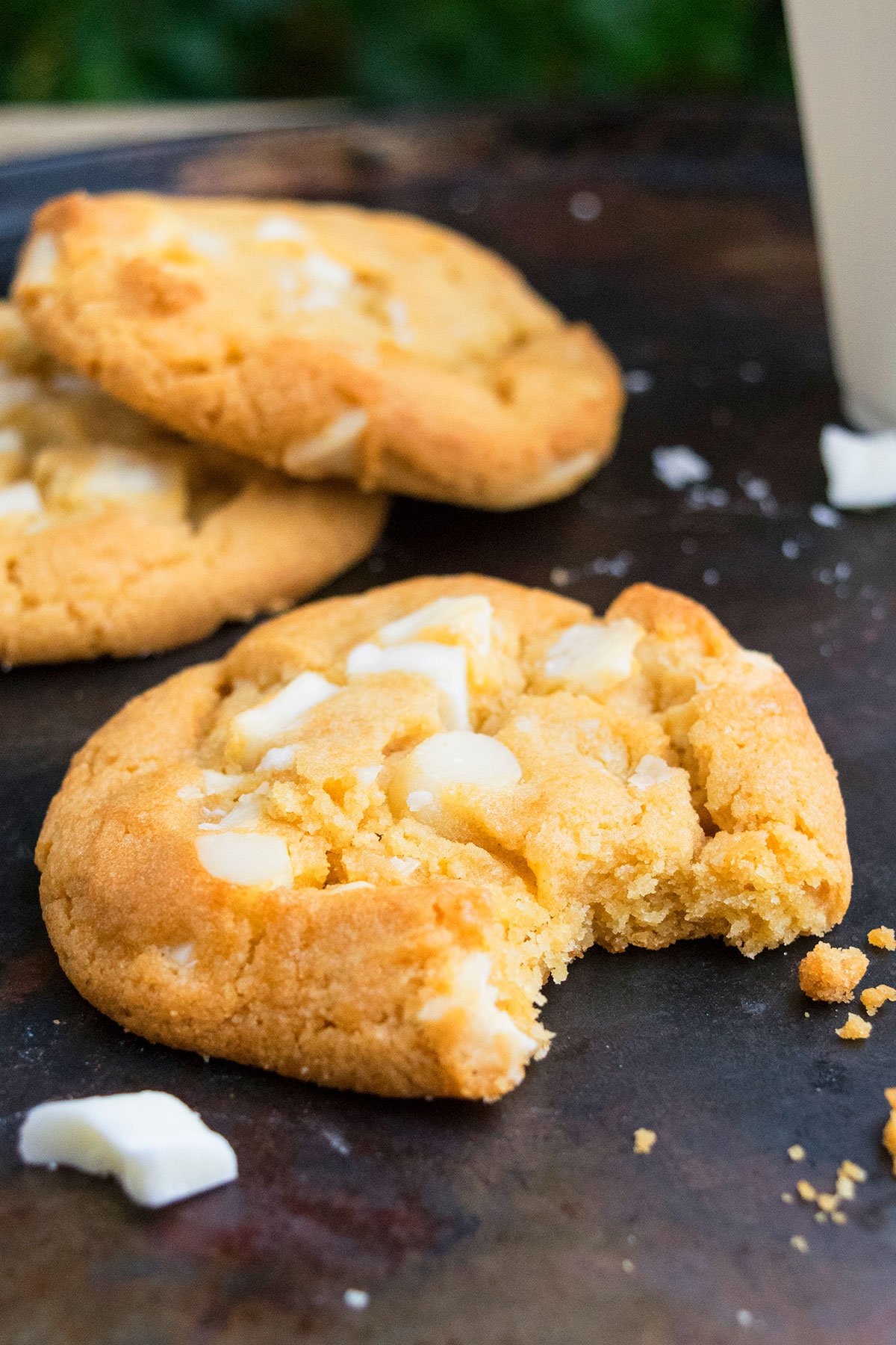 Partially Eaten Cookies on Rustic Black Background. 