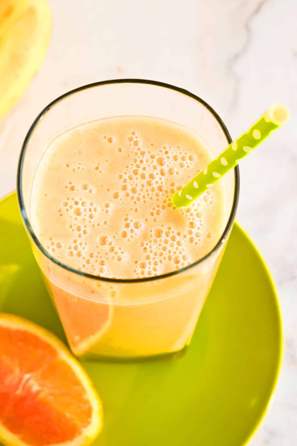 Closeup Shot of Smoothie in Glass Cup. 