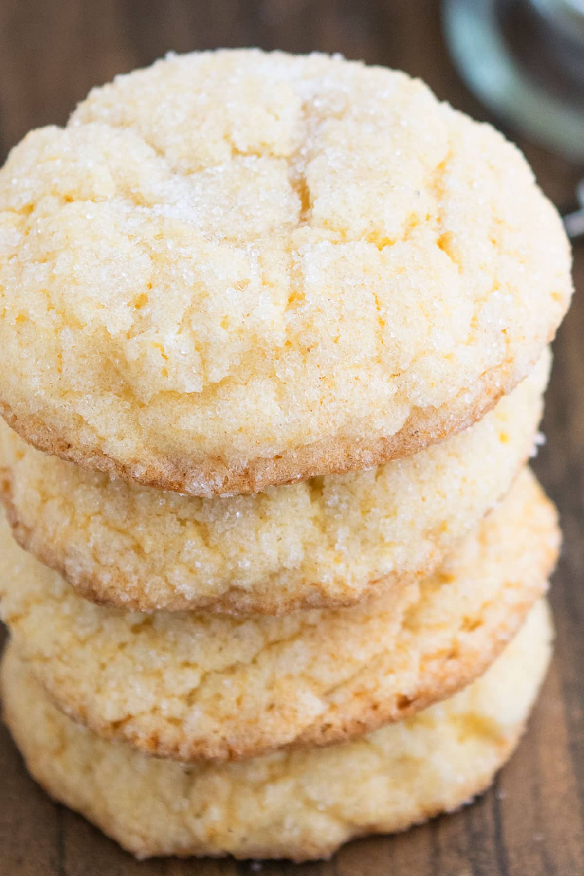 Stack of Soft and Chewy Christmas Cookies on Wood Background. 