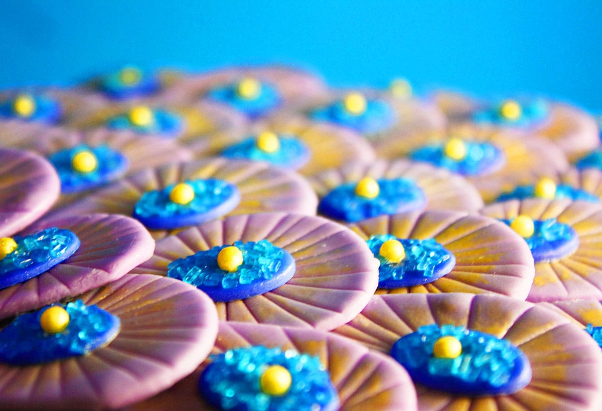 Closeup Shot of Fondant Feathers With Blue Background.