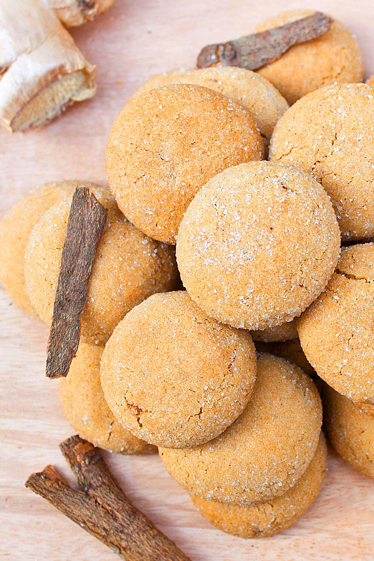 Easy Ginger Cookies on Rustic Wood Background. 