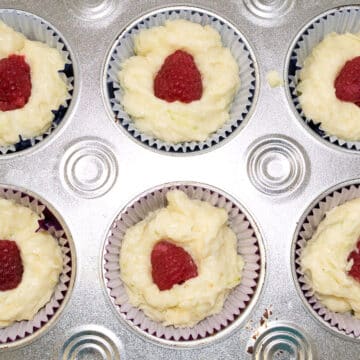 Raw cupcake batter in cupcake pan. 