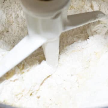 Dry ingredients being mixed into wet mixture. 