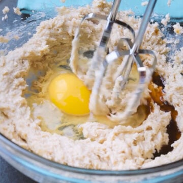 Remaining wet ingredients added to creamed butter. 