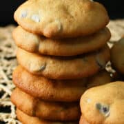 Stack of Easy Soft Banana Chocolate Chip Cookies With Black Background.