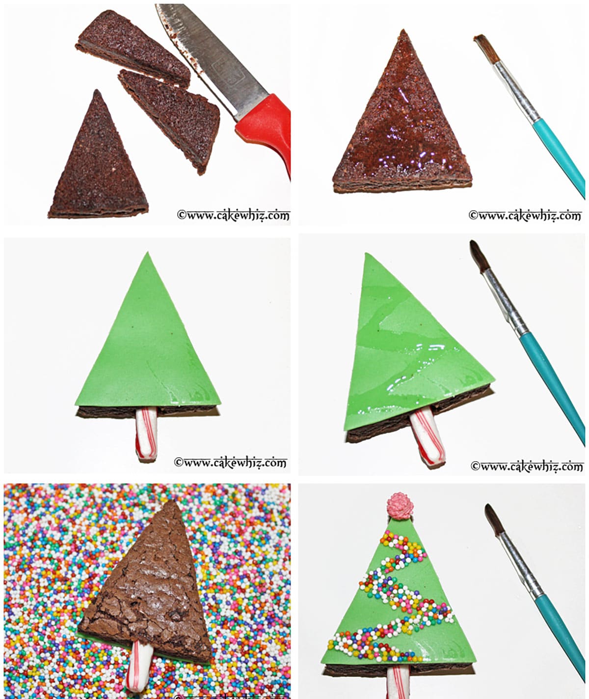 Collage Image With Step By Step Process Shots on How to Make Festive Xmas Holiday Brownies. 