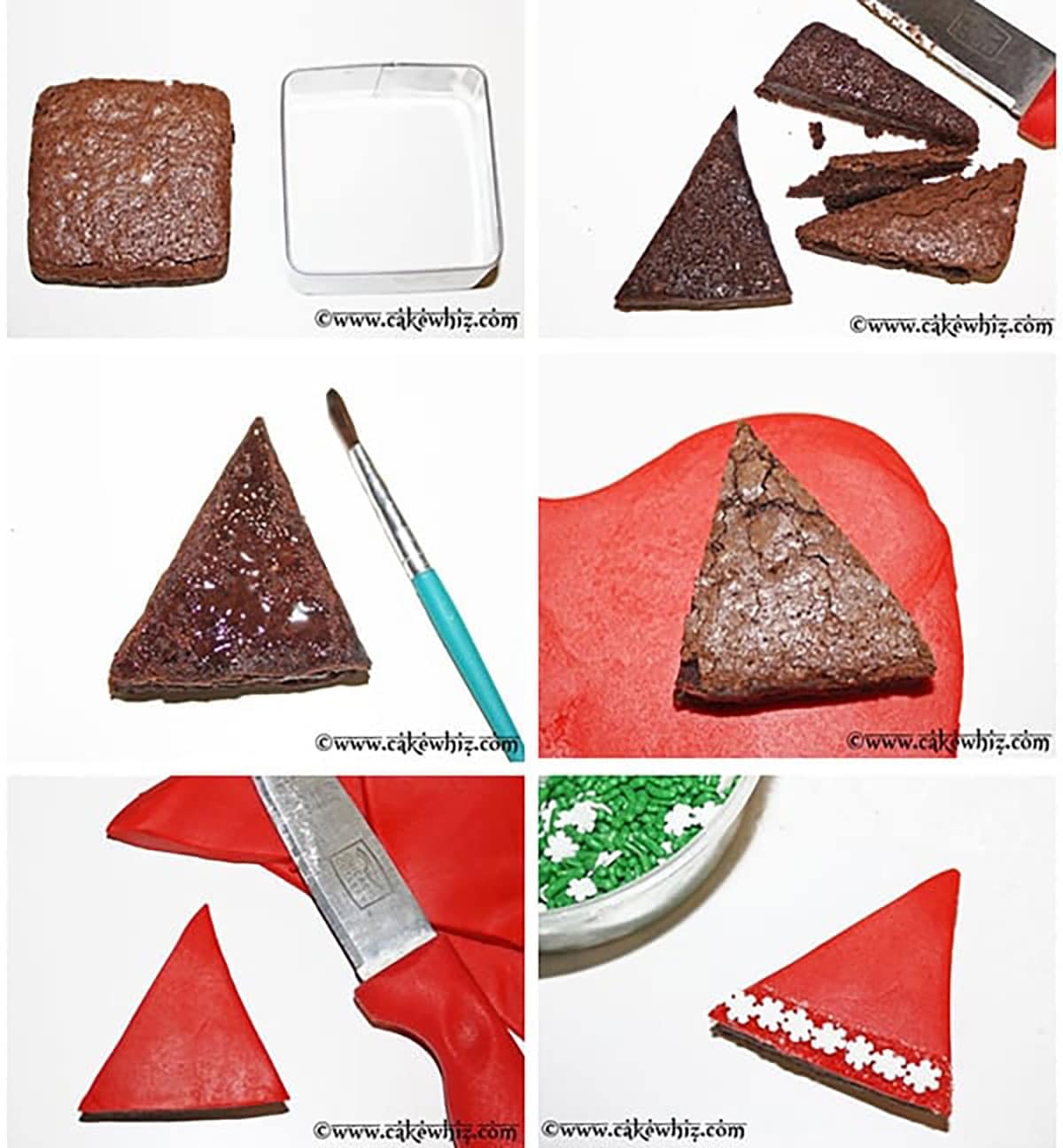 Collage Image With Step by Step Pictures on How to Make Festive Holiday Brownies With Fondant.