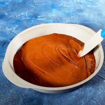 Brownie batter in round pan. 