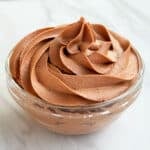 Easy Nutella Frosting (Buttercream Icing) in Glass Bowl.