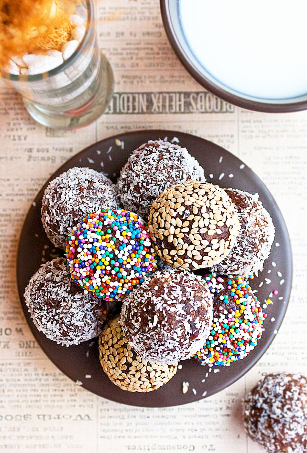 Raw Energy Balls in Brown Dish. 