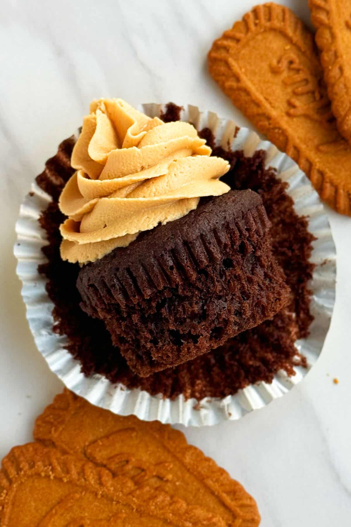 Cookie Butter Cupcakes With Cookie Butter Frosting- Liner Removed. 