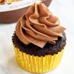 Easy Nutella Cupcakes With Cake Mix Box Topped With Swirl of Chocolate Hazelnut Buttercream.