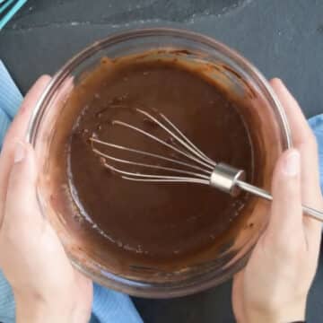 Chocolate mixture in glass bowl. 
