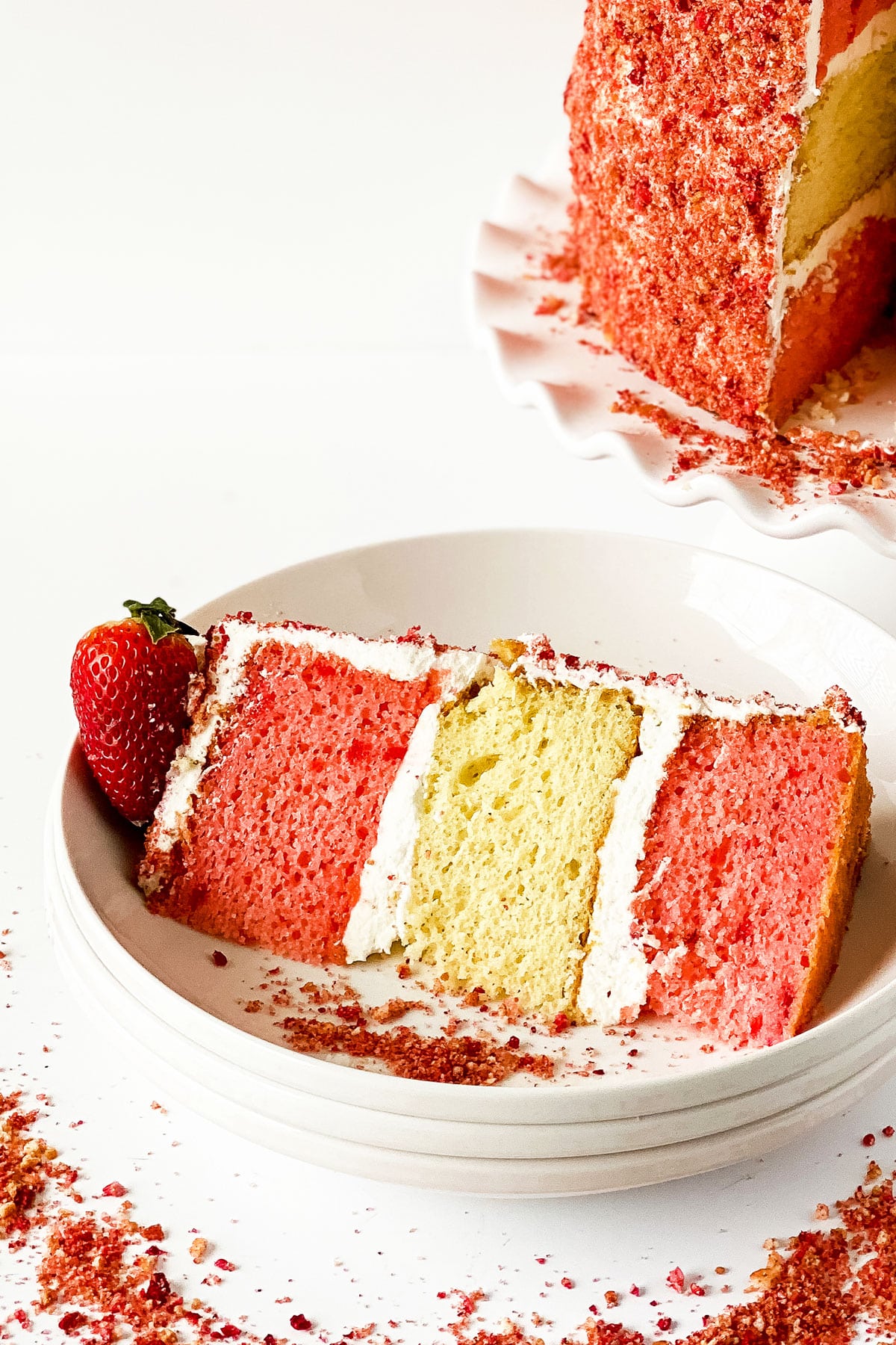 Slice of Cake on White Dish. 