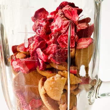 Freeze dried strawberries and Nilla wafers in food processor. 