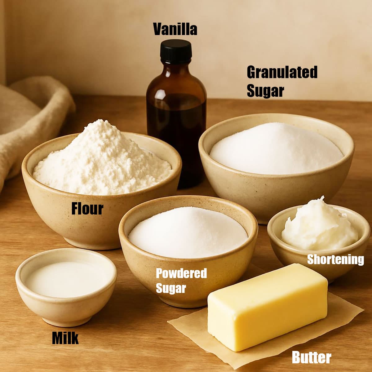 Image With Ingredients in Separate Bowls and Containers on Wooden Table. 
