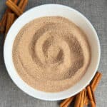 Easy Homemade Cinnamon Sugar in White Bowl.