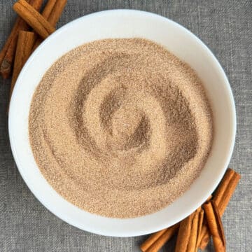 Easy Homemade Cinnamon Sugar in White Bowl.