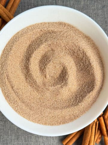 Easy Homemade Cinnamon Sugar in White Bowl.