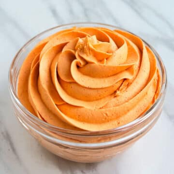 Easy Pumpkin Frosting in Glass Bowl.