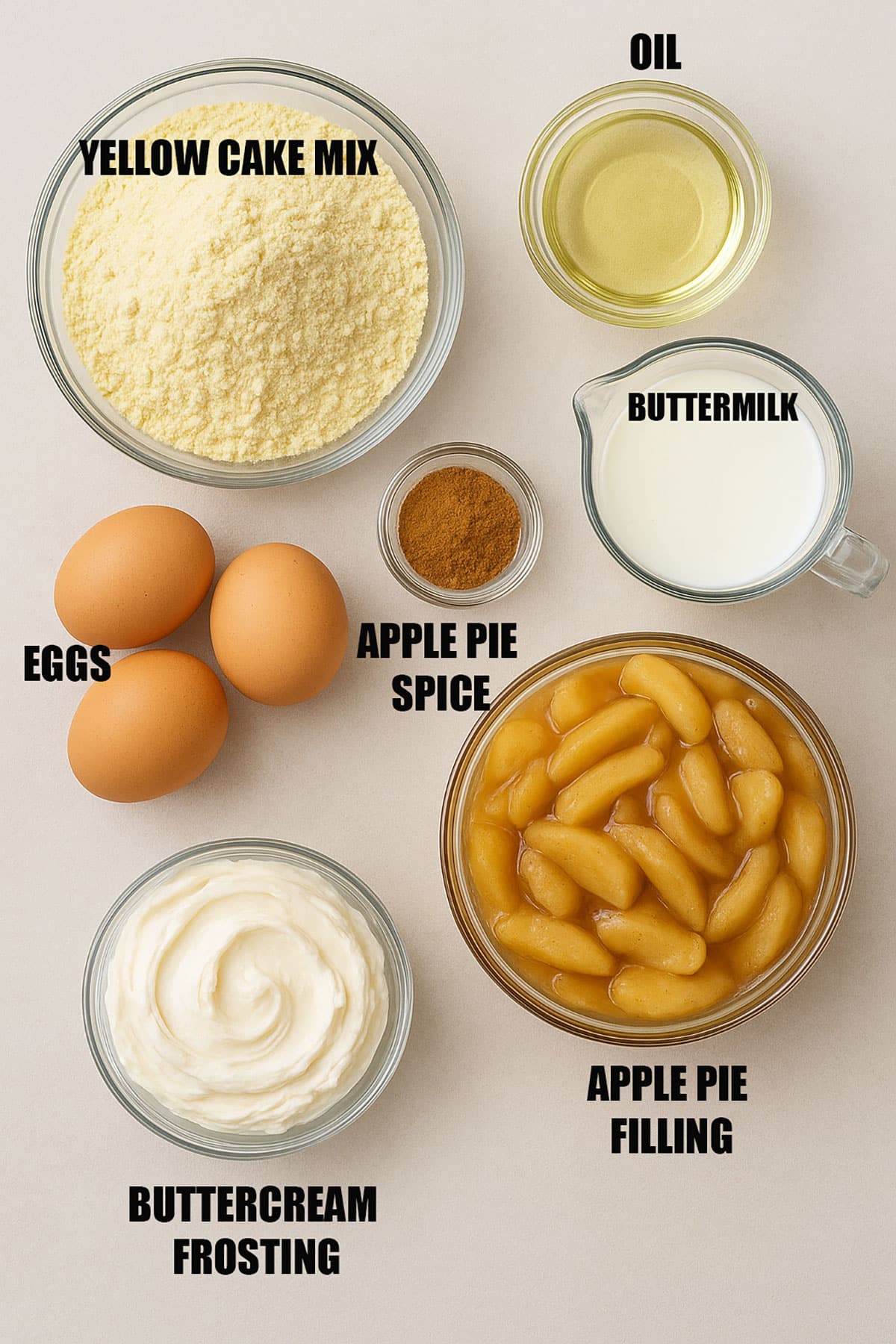 Ingredients for Layer Cake on Off White Background. 