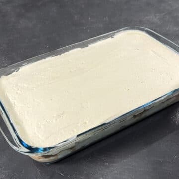 Mascarpone filling evenly spread out- Closeup Shot. 