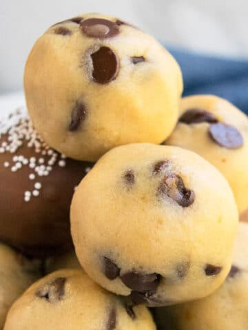 Best Easy Edible Eggless Chocolate Chip Cookie Dough Truffles With Marble Background.