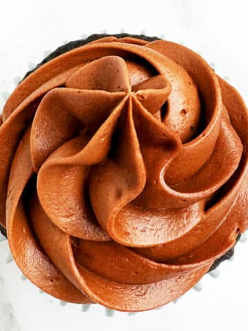 Swirl of Easy Mocha Buttercream Frosting or Espresso Coffee Frosting With White Background-Closeup Shot.