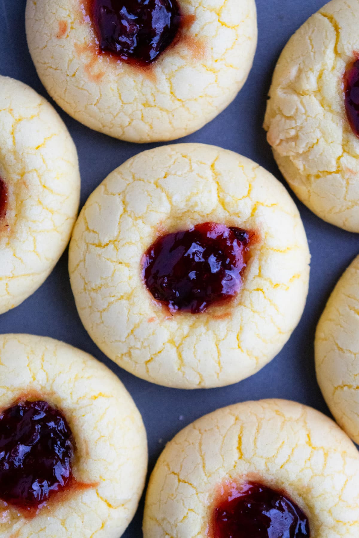 Overhead Shot of Lemon Raspberry Cookies on Baking Tray. 