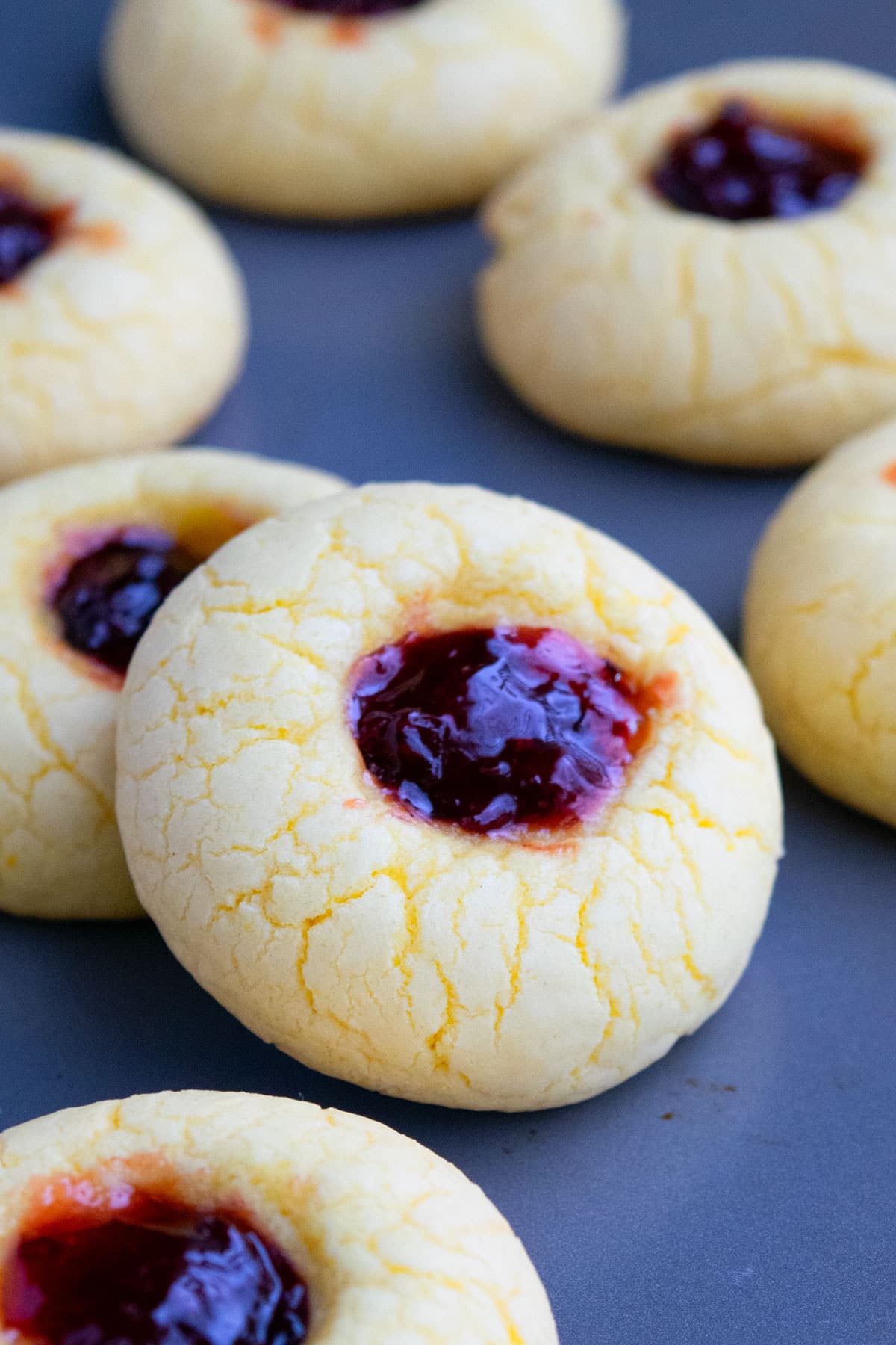 Raspberry Thumbprints on Baking Tray. 