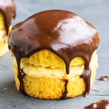 Easy Boston Cream Cupcakes on Gray Background- Closeup Shot.